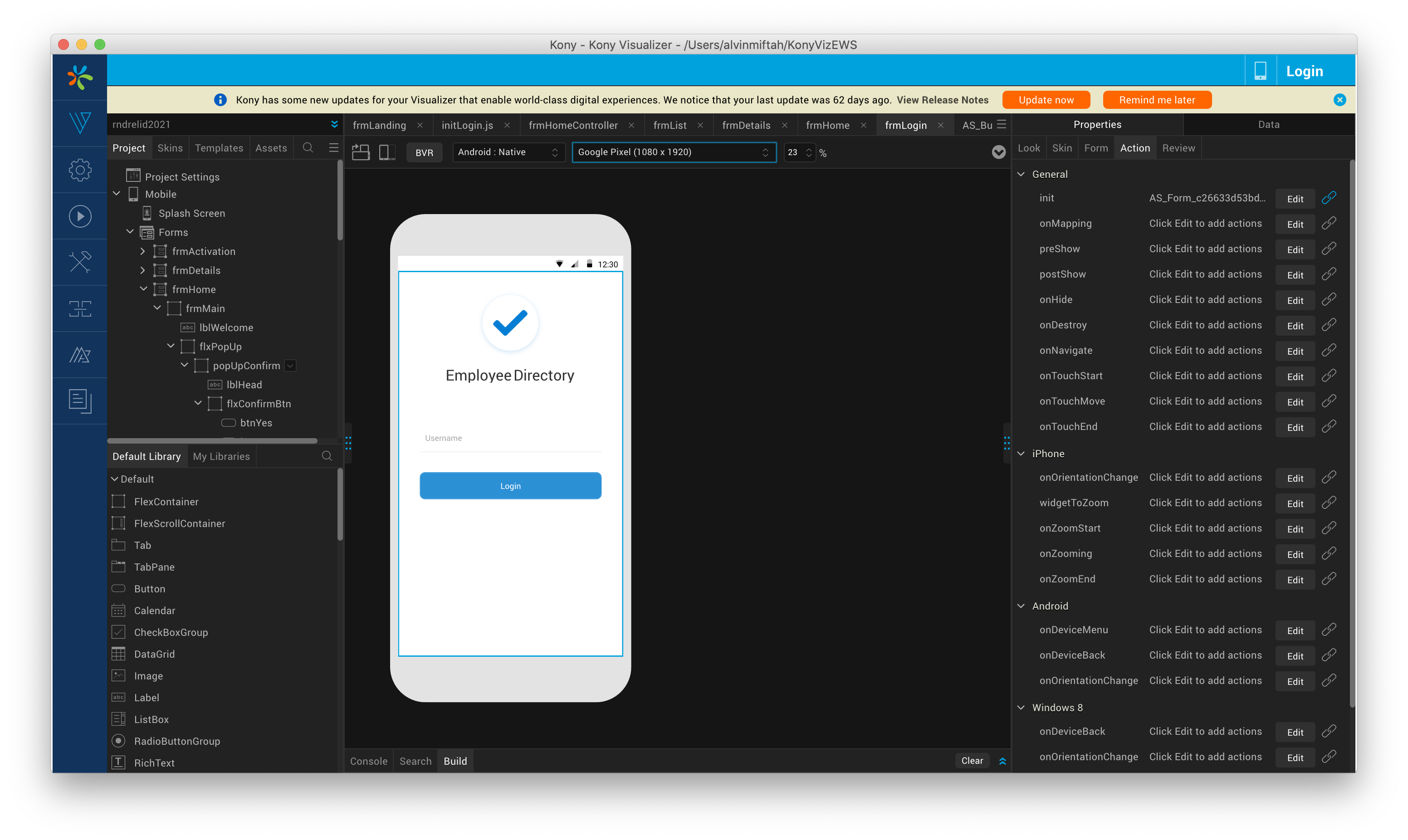 Set widget di Editor Kony Kony workspace